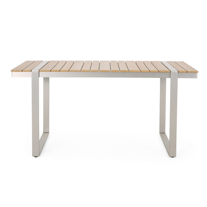 Modern Outdoor Dining Table With Aluminum Frame And Faux Wood Slats