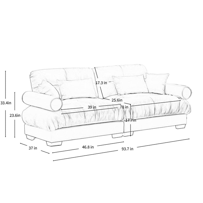 Modern Oversize Sofa With Cloud Like Comfort, Featuring Waist And Throw Pillows
