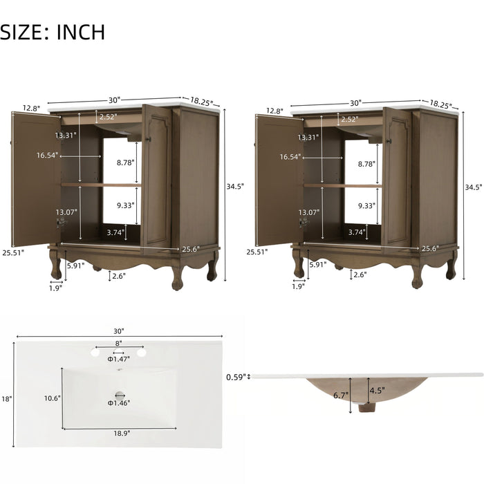 Vintage Double Sink Bathroom Vanity Set With Ceramic Sinks