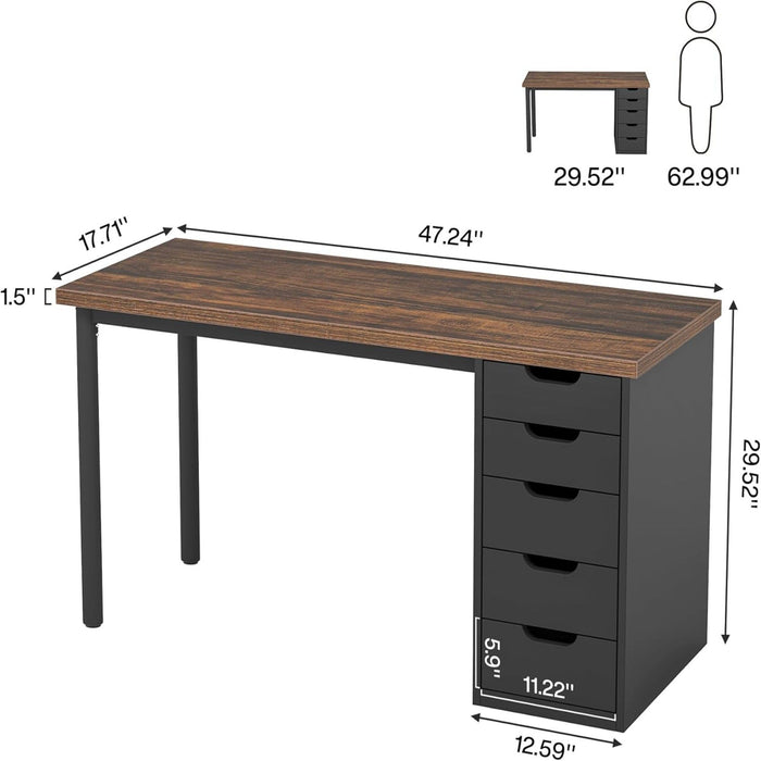 Computer Desk With 5 Drawers, Reversible Cabinet Design