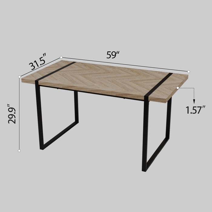 Modern Dining Table & Suede Chair Set WIth Rectangular Metal Base