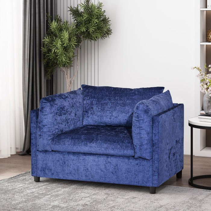 Modern Club Chair With Textured Upholstery And Pillow Accents - Navy Blue