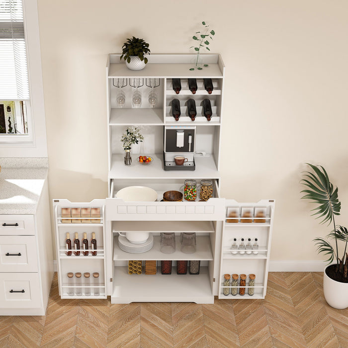 Modern Farmhouse Buffet Cabinet With Hutch Kitchen Storage Sideboard With Drawers & Barn Doors - White