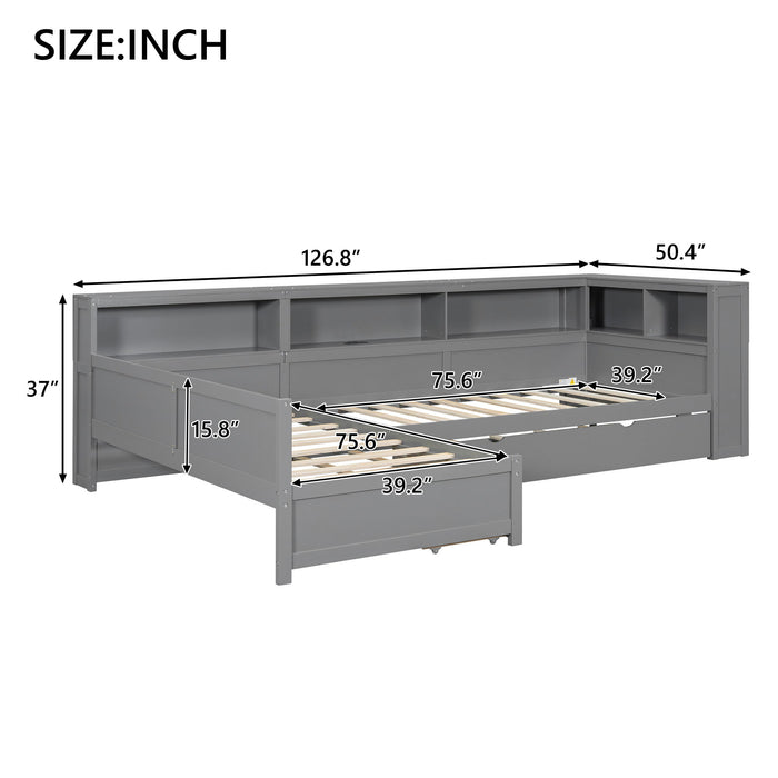 L Shaped Platform Bed With Trundle And Drawer