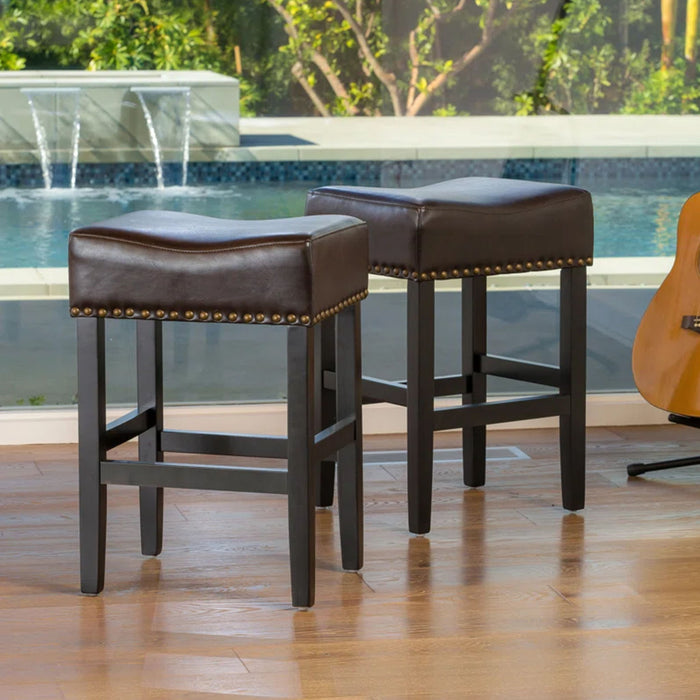 Soltique - Backless Dining Counter Stool With Nailhead Trim (Set of 2)