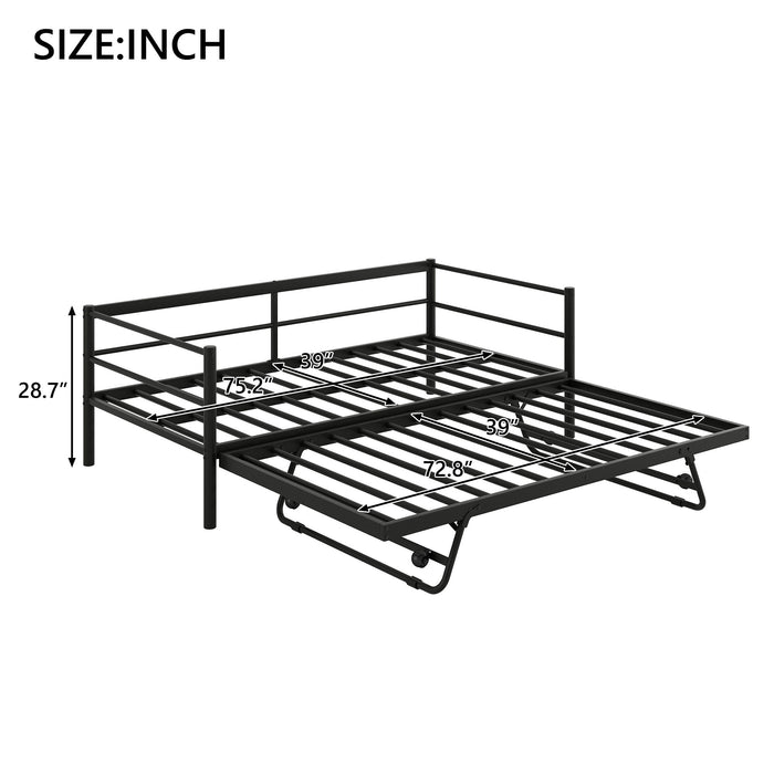 Industrial Metal Daybed With Adjustable Pop Up Trundle And LED Strip