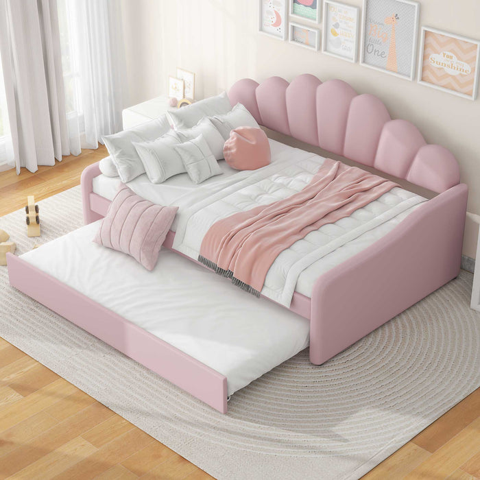 Upholstery Daybed Frame With Shell Shaped Backrest And Trundle