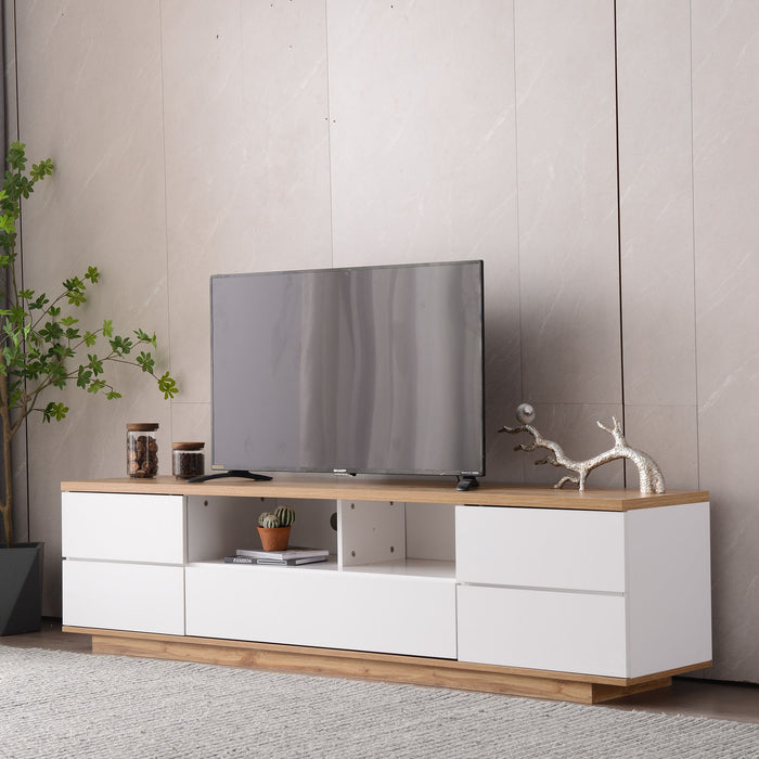 TV Stand, Entertainment Center With Deep Drawers, Cable Management & Soft Closing Hinges