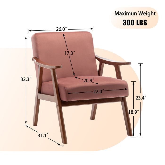 Mid Century Modern Accent Chair With Solid Wood Frame And Extra Thick Backrest