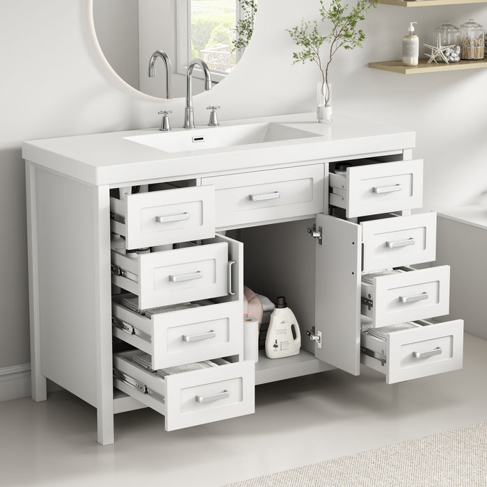 Bathroom Vanity With Sink, 2 Doors 8 Drawers, Soft Close System, Classic Design
