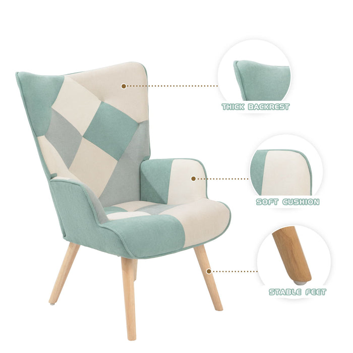 Accent Chair With Ottoman, Living Room Chair And Ottoman Set, Comfy Side Armchair For Bedroom, Creative Splicing Cloth Surface - Blue