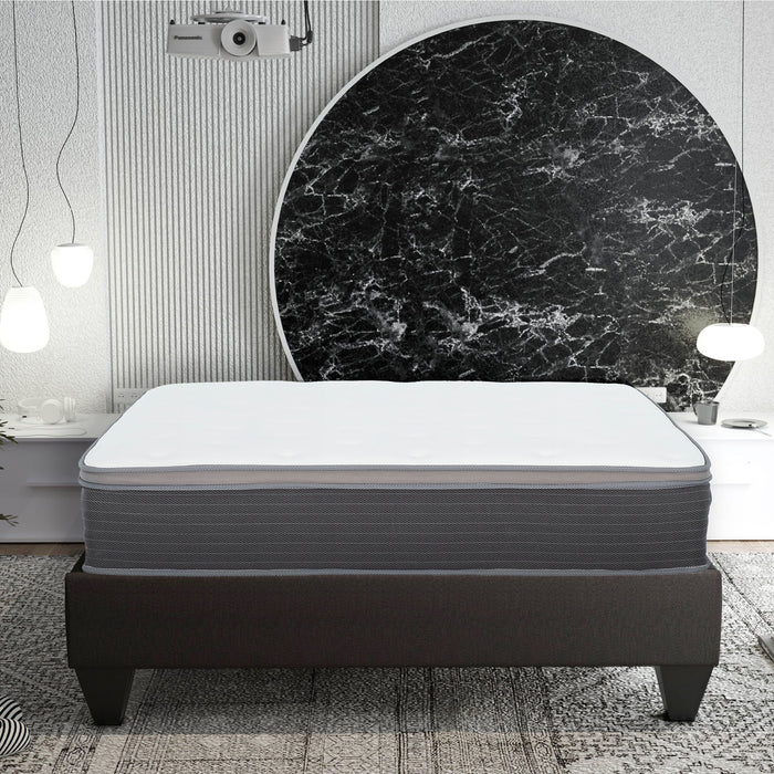 12'' Queen Size Hybrid Mattress In A Box, Plush Gel Memory Foam Mattress Top With Pocket Coil Base - Gray / White