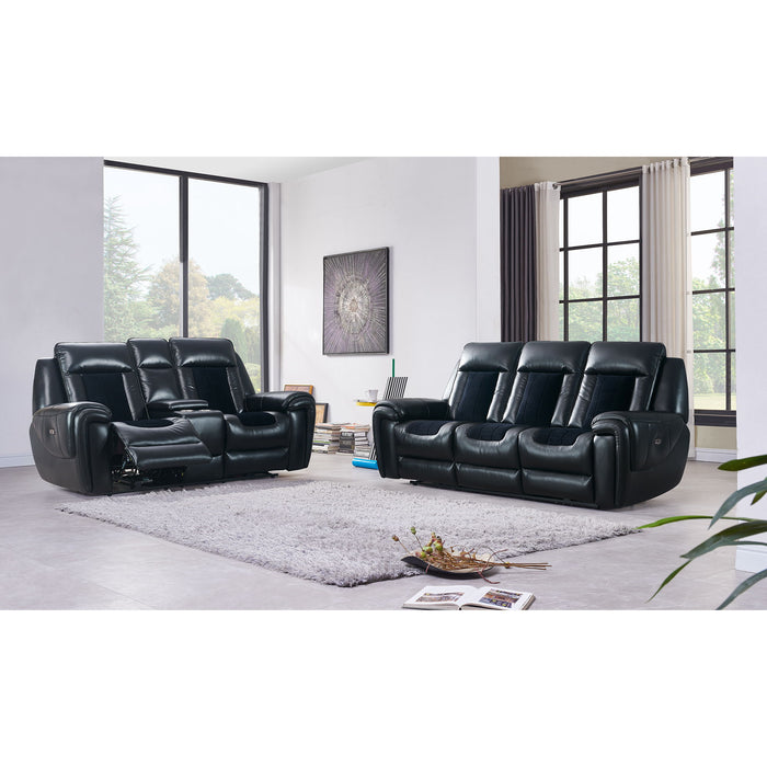 Clark - Blanche / Velvet Power Console Reclining LS With LED - Black