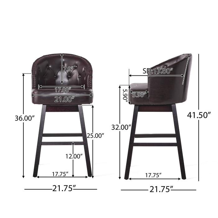 Mellifluous - 360 Degree Swivel Bar Stool With Stunning Nailhead Trim, (Set of 2)