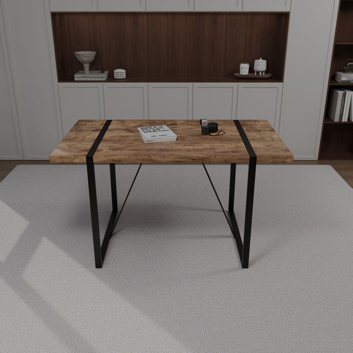 Modern Rural Industrial Dining Table, 55" Rectangular Wood With Metal Legs, Seats 4 - 6 - Wood