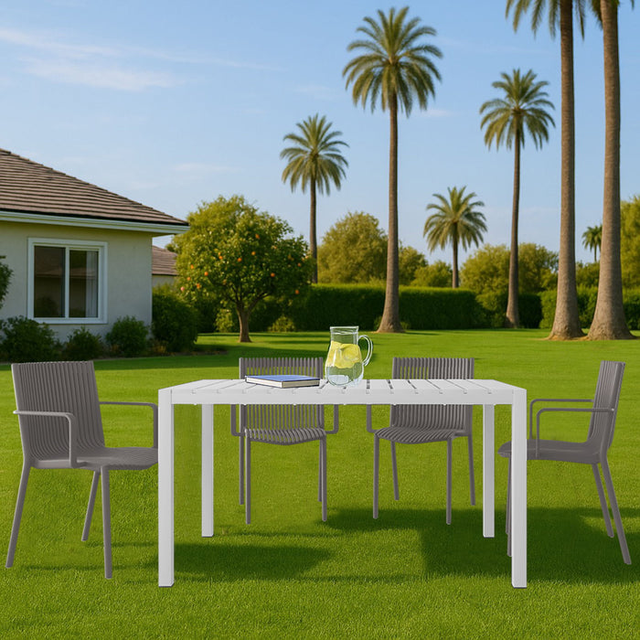 4 Modern Stackable Armchair Matched With Long Table