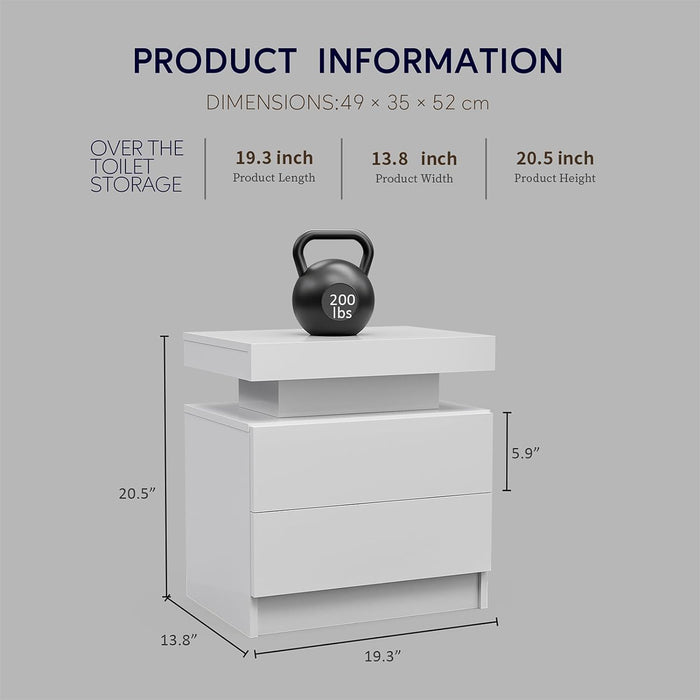 Nightstand LED, Bedside Table Cabinet With 2 Drawers For Bedroom