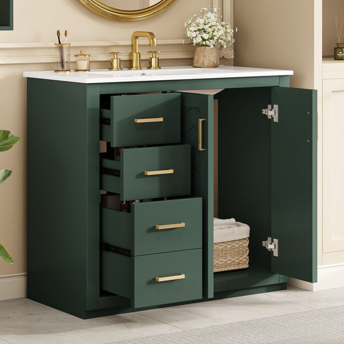 Bathroom Vanity With Sink, Storage Cabinet, Freestanding Set With 3 Drawers & Soft Closing Doors - Green
