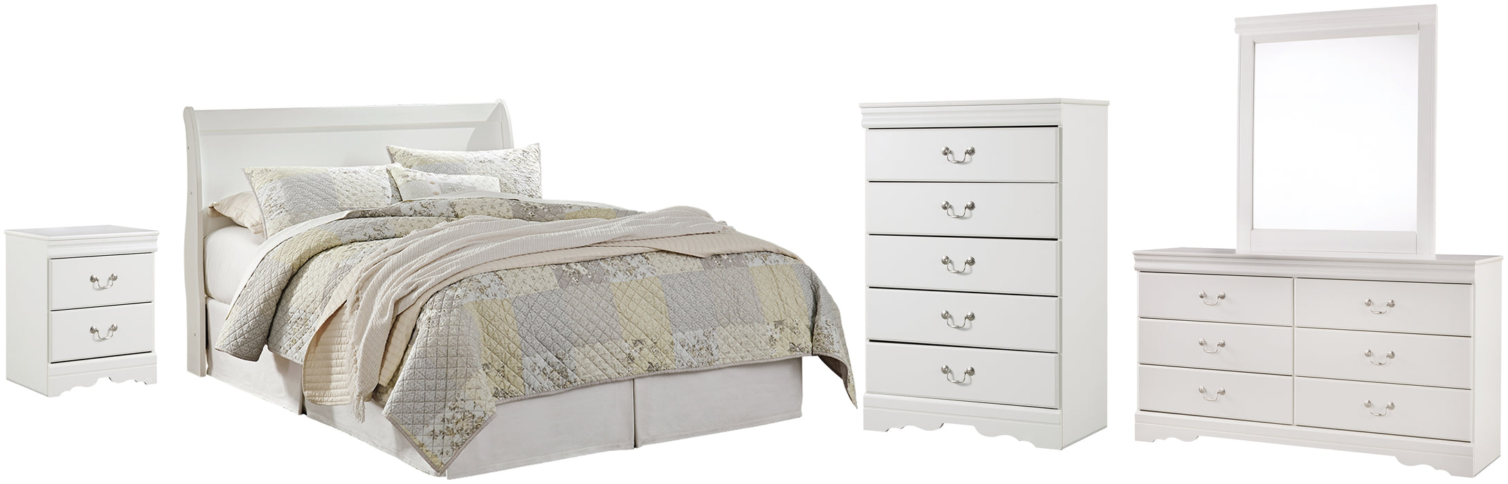 Anarasia Queen Sleigh Headboard, Dresser, Mirror, Chest and Nightstand