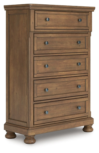 Feddinger Queen Storage Sleigh Bed with Mirrored Dresser, Chest and Nightstand