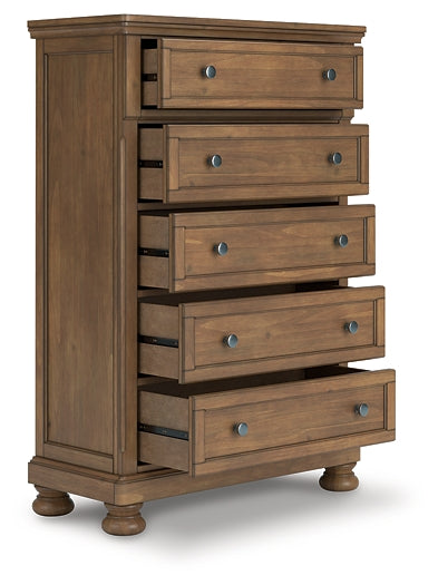 Feddinger Queen Storage Sleigh Bed with Mirrored Dresser and Chest