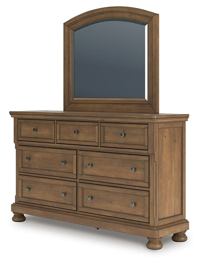 Feddinger Queen Storage Sleigh Bed with Mirrored Dresser