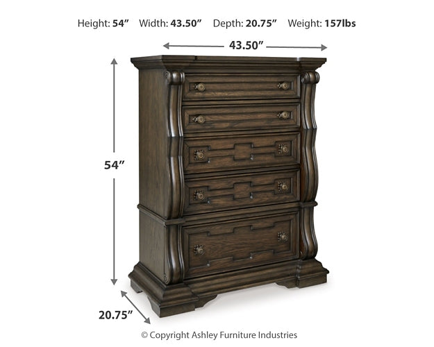 Maylee King Canopy Bed with Mirrored Dresser and Chest