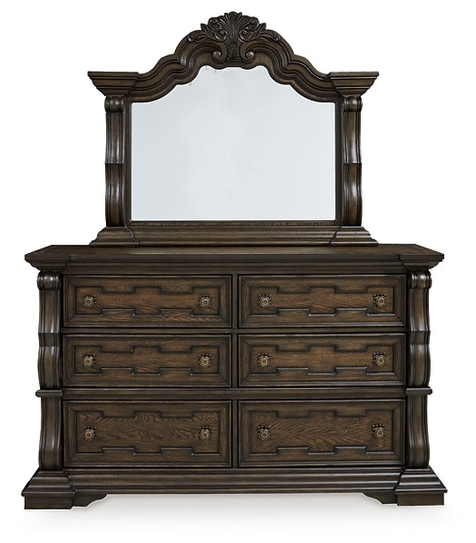 Maylee King Canopy Bed with Mirrored Dresser and Nightstand