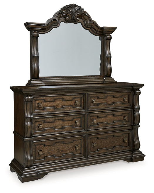 Maylee King Canopy Bed with Mirrored Dresser and Nightstand