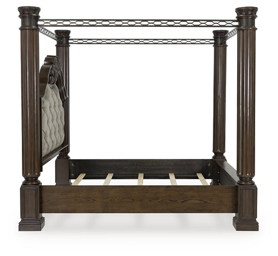 Maylee King Canopy Bed with Mirrored Dresser and Nightstand
