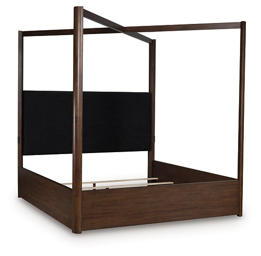 Dilenno Queen Canopy Bed with Mirrored Dresser and Nightstand