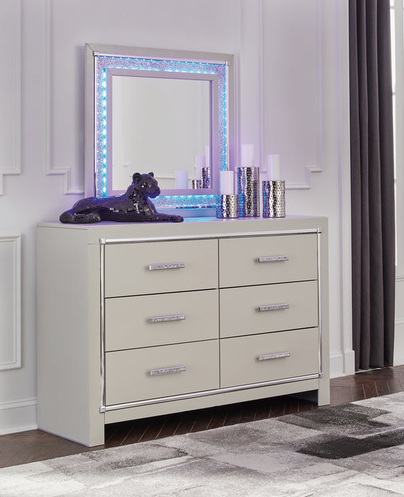 Zyniden Full Upholstered Panel Bed with Mirrored Dresser and Chest