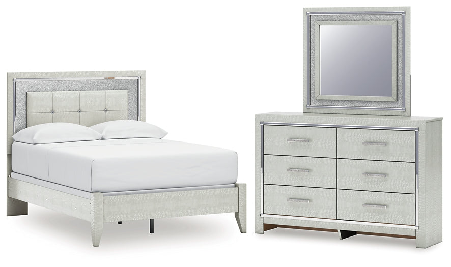 Zyniden Full Upholstered Panel Bed with Mirrored Dresser