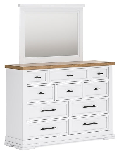 Ashbryn King Panel Storage Bed with Mirrored Dresser and Nightstand
