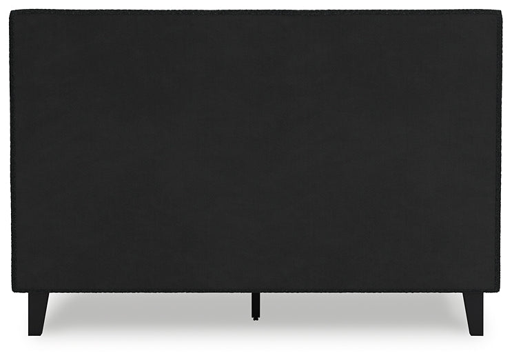 Cadmori Queen Upholstered Bed with Mirrored Dresser, Chest and Nightstand