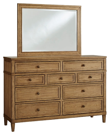 Sharlance King Upholstered Panel Bed with Mirrored Dresser and Chest