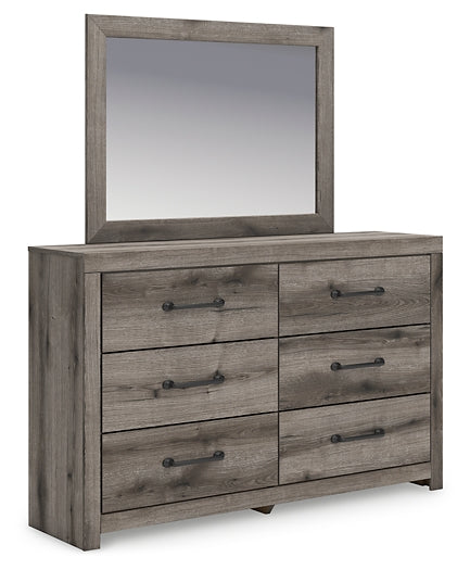 Graystorm Queen Panel Bed with Mirrored Dresser and Nightstand