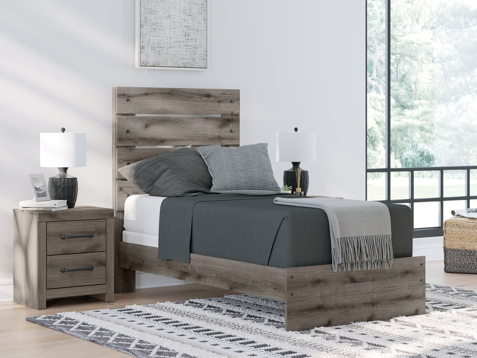 Graystorm Twin Panel Bed with Mirrored Dresser and Nightstand