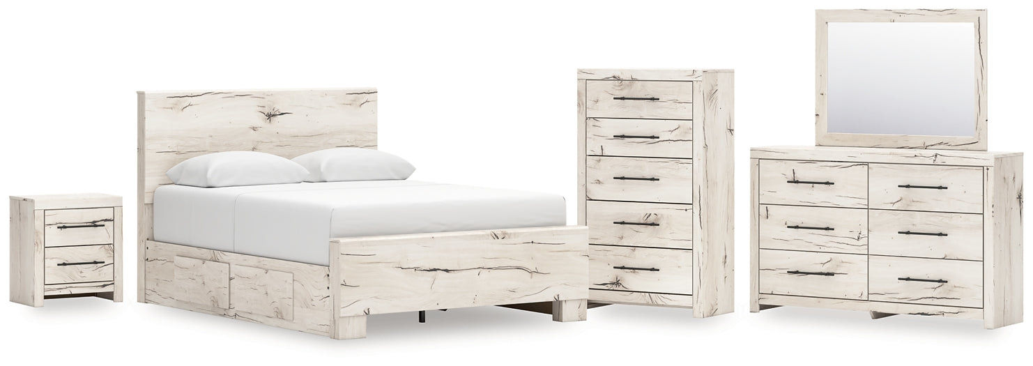 Lawroy Queen Panel Bed with Mirrored Dresser, Chest and Nightstand