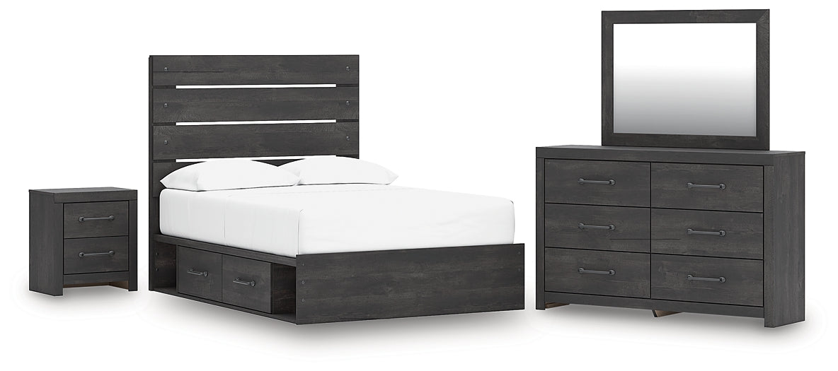 Hollivern Full Panel Bed with Storage with Mirrored Dresser and Nightstand