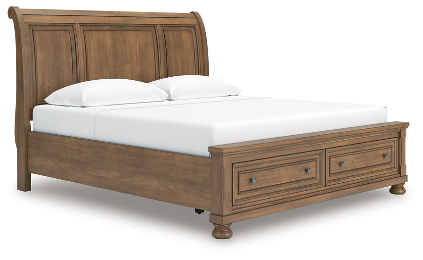 Feddinger King Storage Sleigh Bed with Mirrored Dresser and Chest