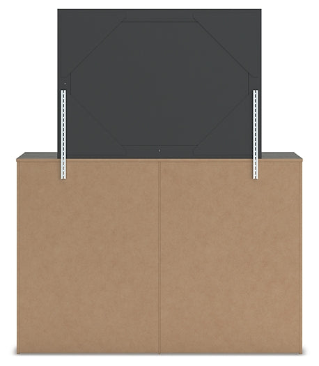 Queen Panel Bed with Mirrored Dresser