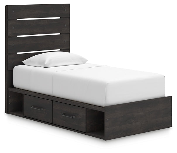 Hollivern Twin Panel Bed with Storage with Mirrored Dresser, Chest and Nightstand