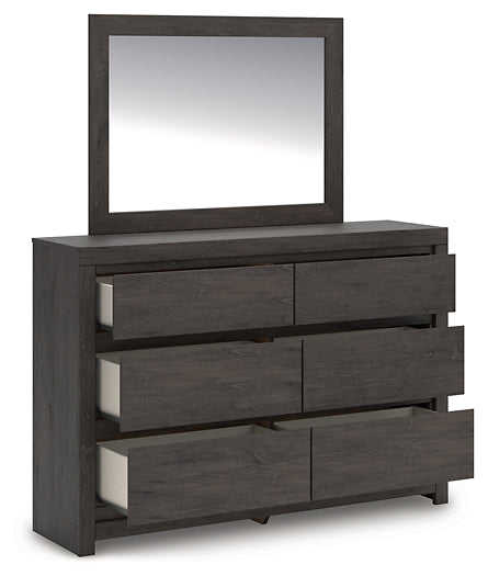 King Panel Bed with Mirrored Dresser and Nightstand