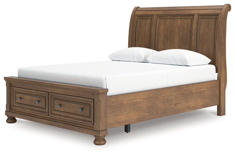 Feddinger Queen Storage Sleigh Bed with Mirrored Dresser and Chest
