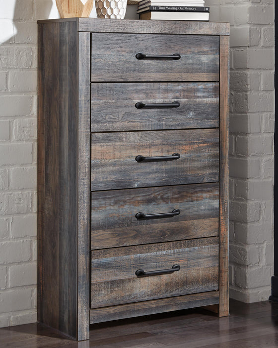 Drystan Queen Panel Bed with 2 Storage Drawers, Dresser, Mirror, Chest and Nightstand