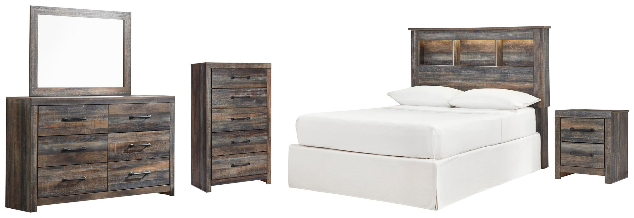 Drystan Full Bookcase Headboard, Dresser, Mirror, Chest and Nightstand