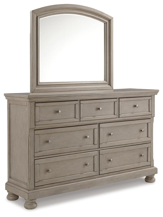Lettner King Sleigh Bed with 2 Storage Drawers with Mirrored Dresser, Chest and Nightstand