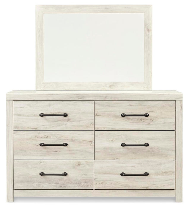 Cambeck King Panel Bed with Mirrored Dresser and Nightstand