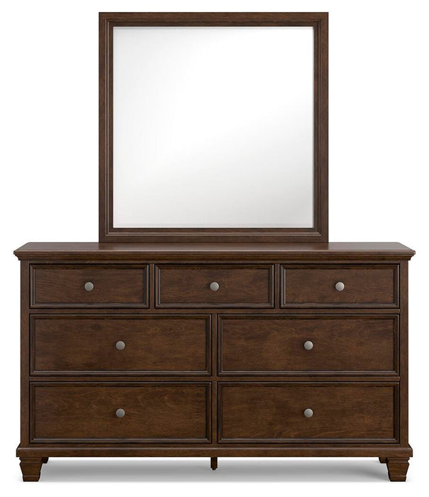 Danabrin California King Panel Bed with Mirrored Dresser and Nightstand